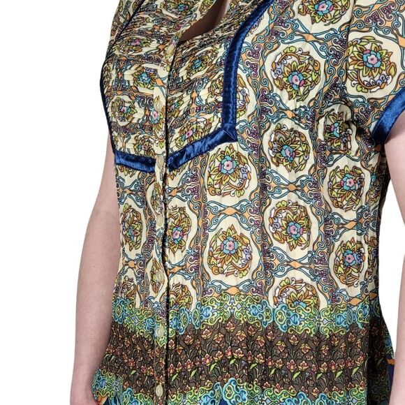 NY Collection Womens Neo Psychedelia Shirt Button Up Short Sleeve Poly Kashmir - Picture 6 of 8